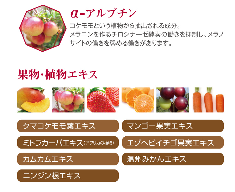 α-アルブチンと果物・植物エキス
